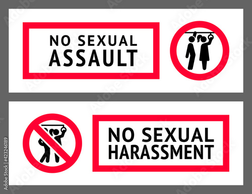 Prohibition Sign No Sexual Assault or Harrashment, stickers from urban transport, vector illustration EPS10