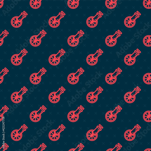 Red line Genetically modified citrus fruit icon isolated seamless pattern on black background. Orange in a cut. Healthy lifestyle. GMO fruit. Vector