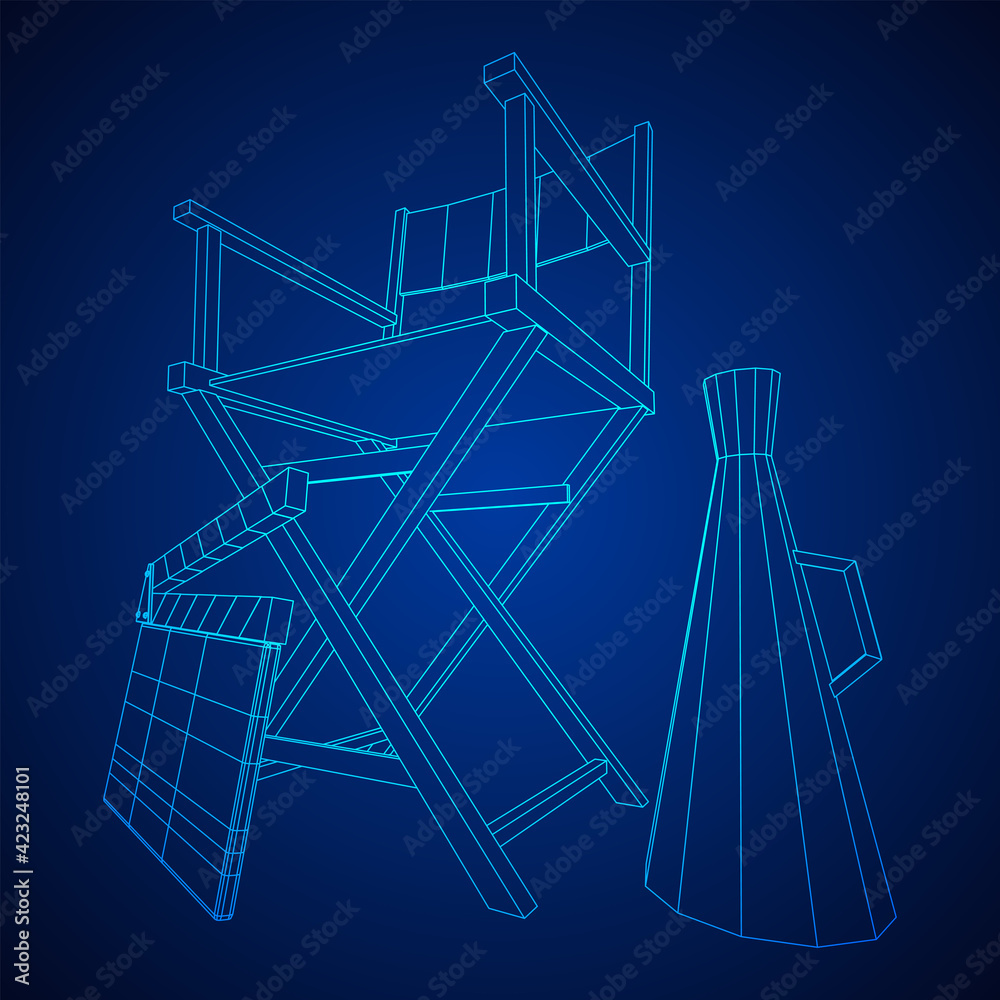 Fototapeta premium Director movie workplace chair. Wireframe low poly mesh