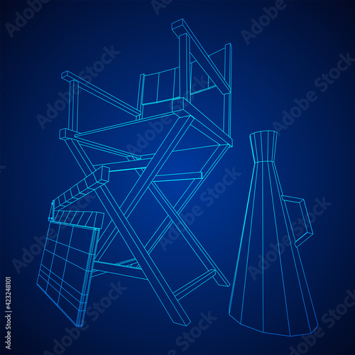 Director movie workplace chair. Wireframe low poly mesh photo