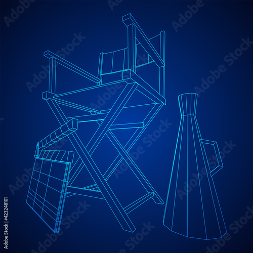 Director movie workplace chair. Wireframe low poly mesh