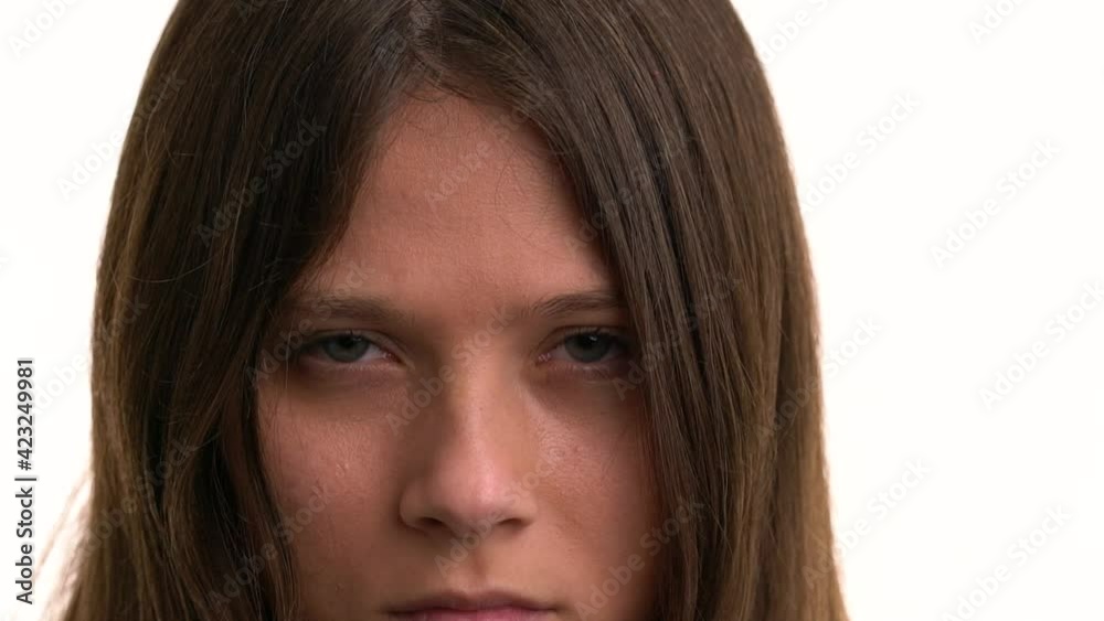 Young woman Having fun, Posing at camera, close up on white Background Young woman Having fun, Posing at camera, close up on white Background
