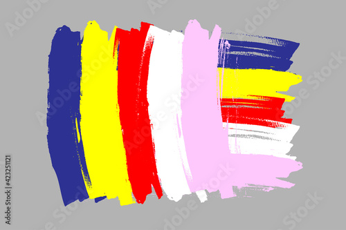 Burmese Buddhist flag. Symbol of Buddhism banner brush concept. Religious flag horizontal vector Illustration isolated on gray background.  