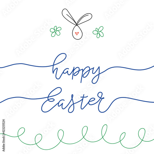 Happy Easter lettering card. Simple Easter greeting card with Easter Eggs and handwritten tex