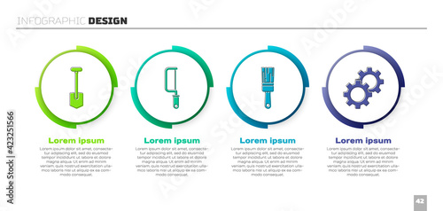Set Shovel, Hacksaw, Paint brush and Gear. Business infographic template. Vector
