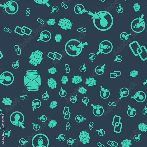 Set Create account screen, Create account screen, Mobile and envelope and Chain link on seamless pattern. Vector
