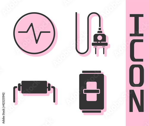 Set Electric light switch, Electric circuit scheme, Resistor electricity and Electric plug icon. Vector