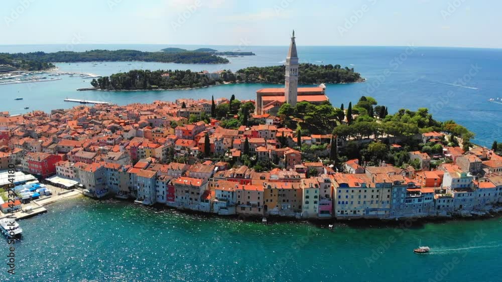 Town on an Island, Drone Aerial View, Adriatic Paradise View, Rovinj, Croatia, Hrvatska