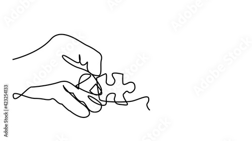 PUZZLE CONNECT. CONTINUOUS LINE DRAWING. STROKE TRIM. SURREAL ART ANIMATION
