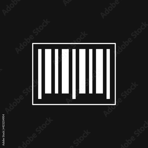 Barcode Icon. Black barcode for scanning to check product prices. Isolated on black background.