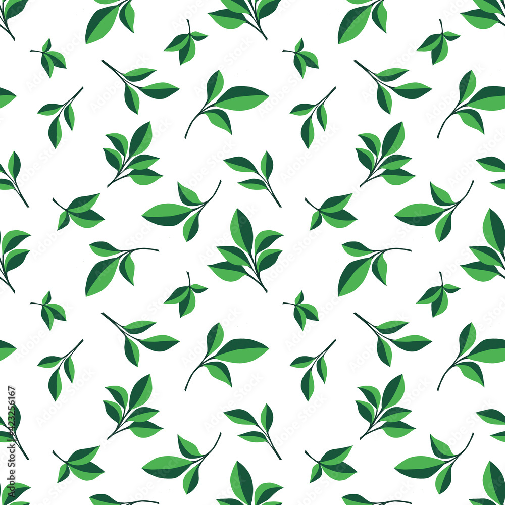 Seamless pattern green leaves on white Seamless pattern green leaves on white