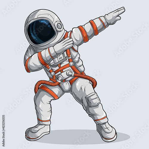 Funny Dabbing Astronaut, Dabbing cosmonaut, dabbing spaceman with white and orange spacesuit