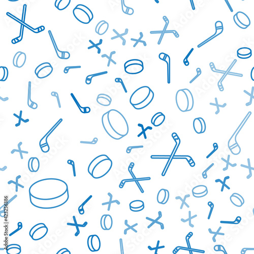 Set line Hockey puck, Ice hockey sticks and Ice hockey stick on seamless pattern. Vector