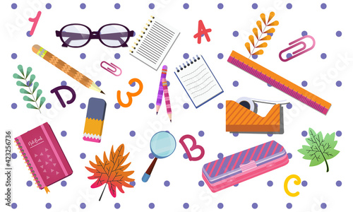 Flat School Element Set Illustration Vector.  Back to School Vector Illustration.