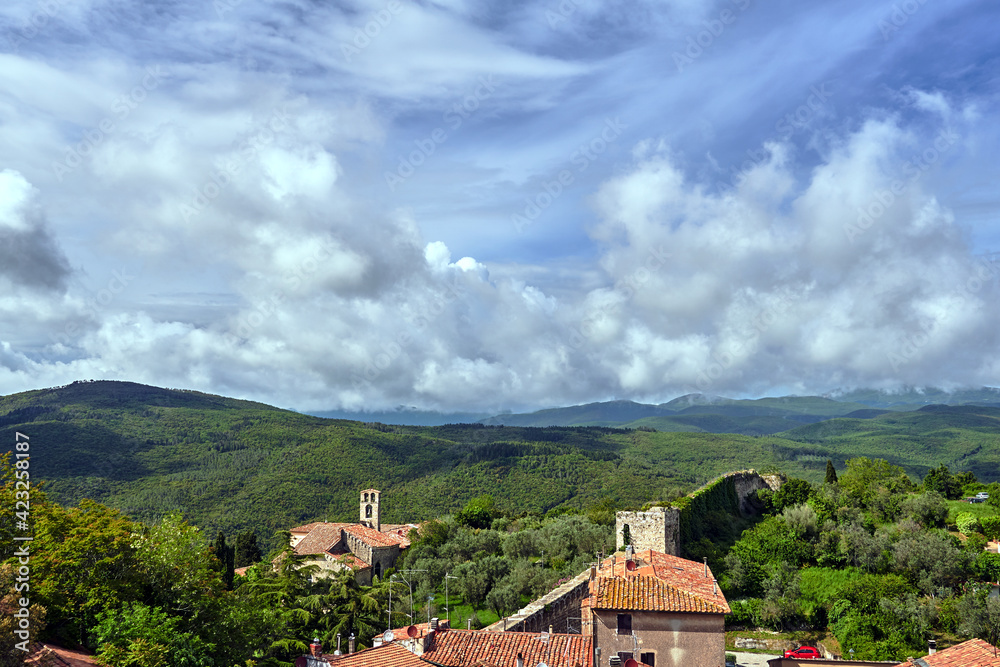 View of the houses and the church from the castle tower of the city of Massa Maritima