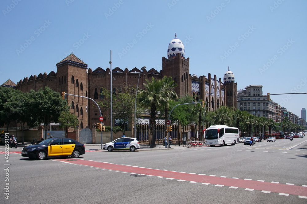 View of the The Plaza Monumental de Barcelona, often known simply as La Monumental. It was the last bullfighting arena in commercial operation in Catalonia.