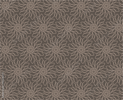 White seamless pattern of lace flowers on a gray background