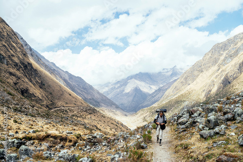 Backpacking on the trail leading to Machu Picchu on the Salkantay Trek, Peru.
