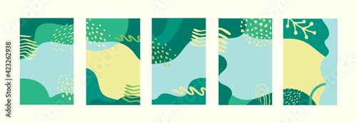 Set of abstract spring backgrounds. Isolated vector illustrations in shades of green.