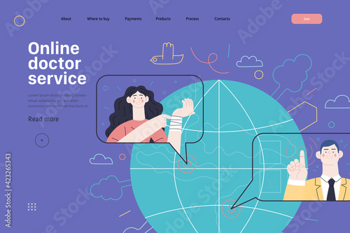 Medical insurance template - online doctor service. Modern flat vector