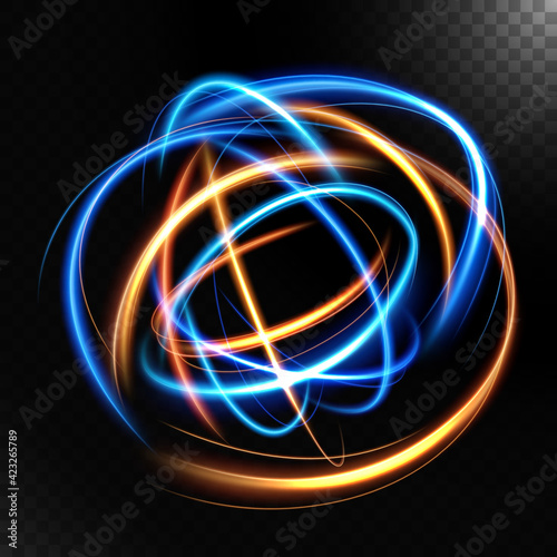 Abstract colorful luminous swirling, isolated on dark background. Vector Illustration