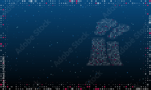 On the right is the industrial pollution symbol filled with white dots. Abstract futuristic frame of dots and circles. Vector illustration on blue background with stars