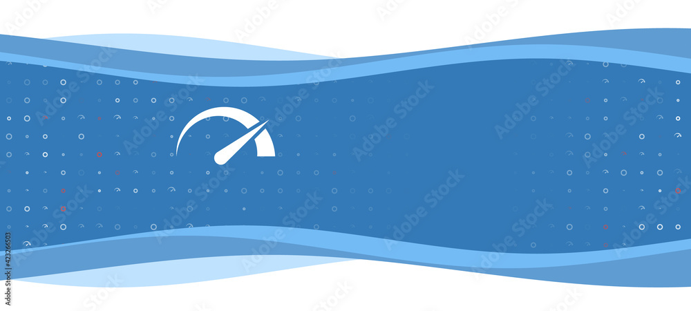 Blue wavy banner with a white tachometer symbol on the left. On the background there are small white shapes, some are highlighted in red. There is an empty space for text on the right side Blue wavy banner with a white tachometer symbol on the left. On the background there are small white shapes, some are highlighted in red. There is an empty space for text on the right side
