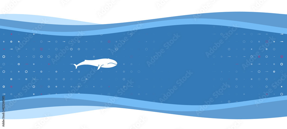 Blue wavy banner with a white whale symbol on the left. On the background there are small white shapes, some are highlighted in red. There is an empty space for text on the right side Blue wavy banner with a white whale symbol on the left. On the background there are small white shapes, some are highlighted in red. There is an empty space for text on the right side