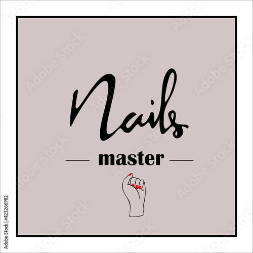 Nails master logotype. Beauty studio design. Nails icon. Fashion. Hand with red nails. 