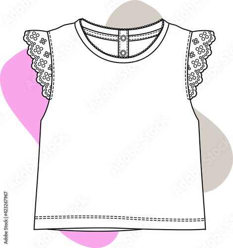 Baby girl t shirt design. t shirt template vector flat sketch.