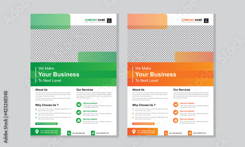 Corporate business flyer design set with green and orange color. Creative modern abstract business flyer template
