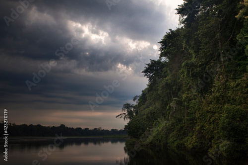 A lake in the Amazon Basin of the Peruvian Rain forest located in the buffer zone to the Tambopata National Reserve.    photo