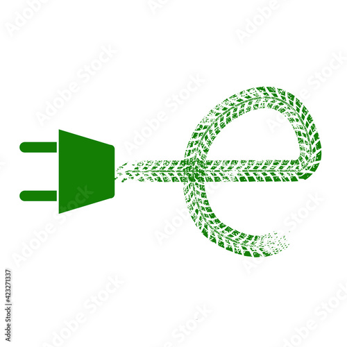 Fast charge logo .Vector Print Textured Tire Track . Design Element .Bike thread silhouette, Electric car icon .
