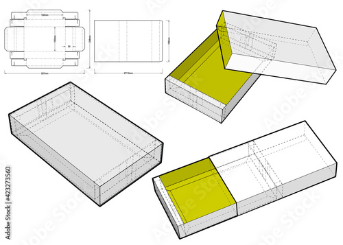 Chocolate Box (Internal measurement 15 x 10 + 3cm) and Die-cut Pattern. The .eps file is full scale and fully functional. Prepared for real cardboard production.