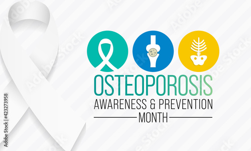 National Osteoporosis awareness and prevention month observed each year in May. it causes bones to become weak and brittle that a fall or coughing can cause a fracture. Vector illustration.