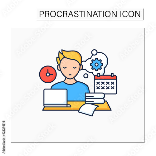 Defier procrastinator color icon.Avoid new tasks. Finding reasons not complete tasks.Procrastination concept. Isolated vector illustration