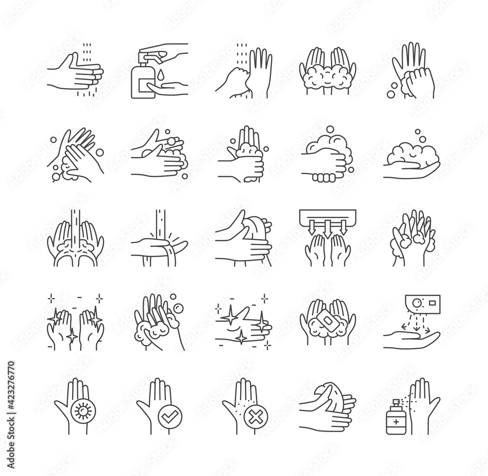 Large set of Hand Washing, Personal Hygiene and cleanliness icons Stock ...