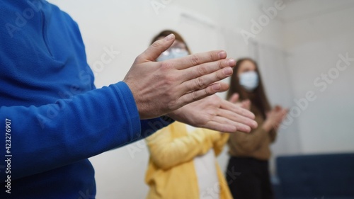 applause. crowd of people clap their hands. pandemic a coronavirus stay home concept solidarity. people clapping applause in gratitude to doctors and medicine. applause claps close-up