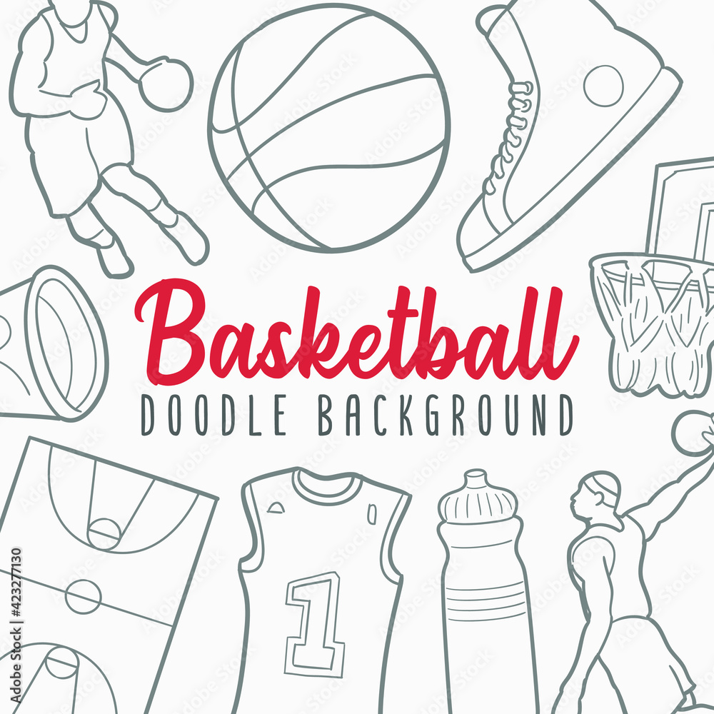 Basketball Doodle Banner Icon. Sport Vector Illustration Hand Drawn Art.  Line Symbols Sketch Background. Stock-Vektorgrafik | Adobe Stock