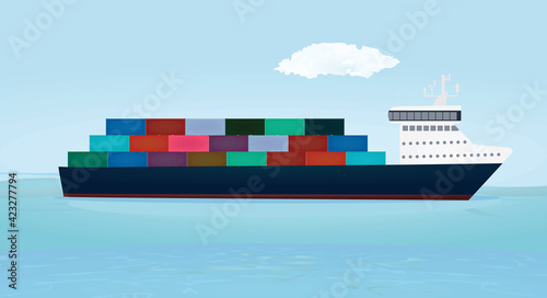 Cargo ship for containers. vector