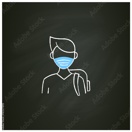 Freshman chalk icon. First-year student. Young man ready for studying. Professional development. Graduation concept.Isolated vector illustration on chalkboard