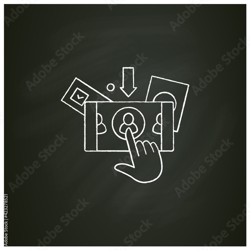 Online voting chalk icon. Voting system, website or mobile app. Remote vote. Choice, election concept. Democracy. Parliamentary elections.Isolated vector illustration on chalkboard