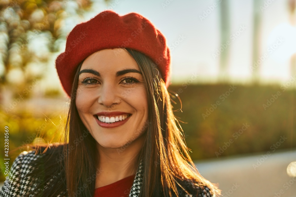 Young hispanic woman smiling happy standing at the city. Young hispanic woman smiling happy standing at the city.