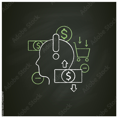 Mindful spending chalk icon.Thoughtful shopping.Necessary purchases.Profitable investment. Thoughtful spending money. Conscious buying concept. Isolated vector illustration on chalkboard