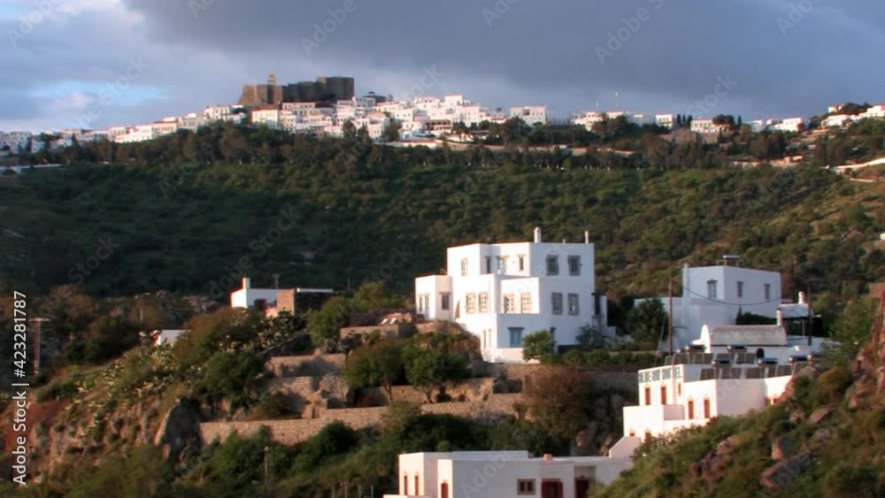 The Port (Skala) of Patmos Island, Greece Christian pilgrims frequently visit due to the island's connection with the prophet John and the writing of the Book of Revelation,cruise destination The Port (Skala) of Patmos Island, Greece Christian pilgrims frequently visit due to the island's connection with the prophet John and the writing of the Book of Revelation,cruise destination