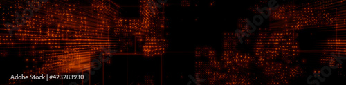 Futuristic, Orange Digital Grid background. Network Tech Wallpaper Banner. 3D Render  photo