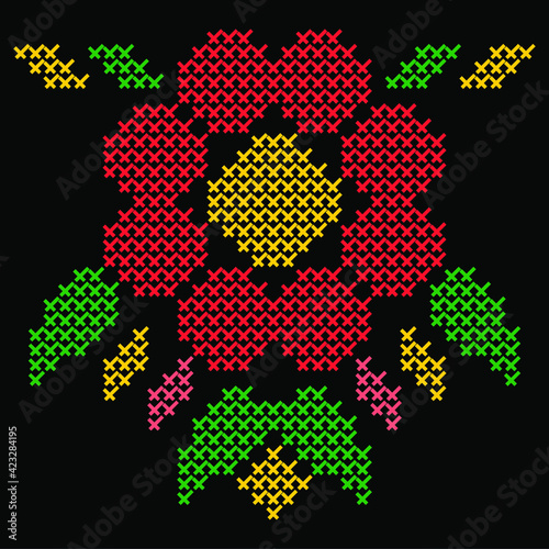 Flower cross stich colorful style - vector art illustration