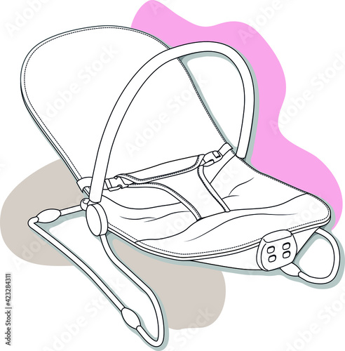 Baby Rocker And Bouncer design template. Mamas and Papas Baby Bouncing Cradle vector sketch