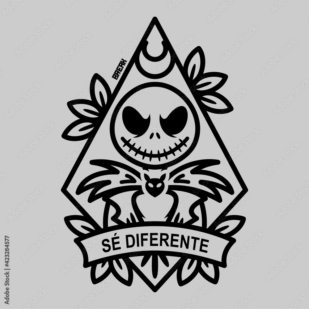 Fototapeta premium Cartoon jack skull be different black and white- vector art illustration