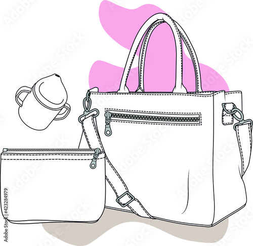 BAG. BABY care bag design template vector flat sketch